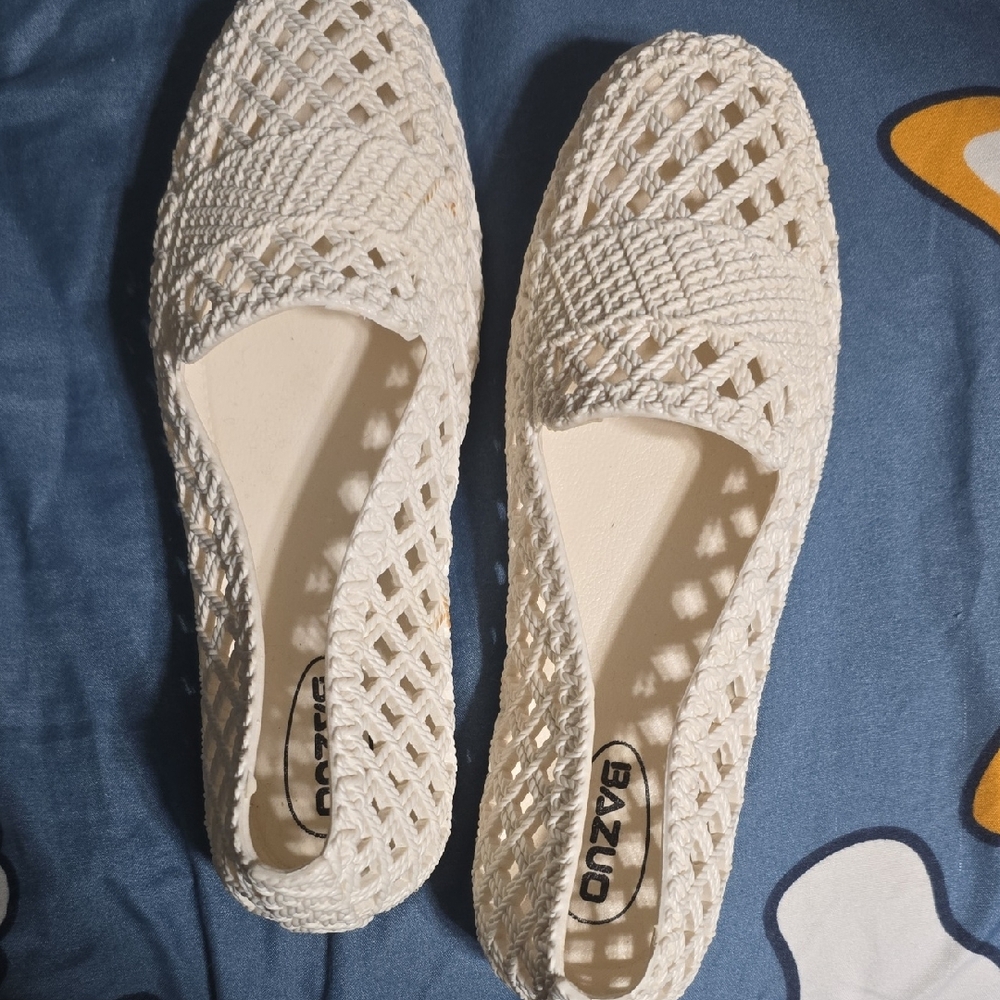 Women's White Woven Flats